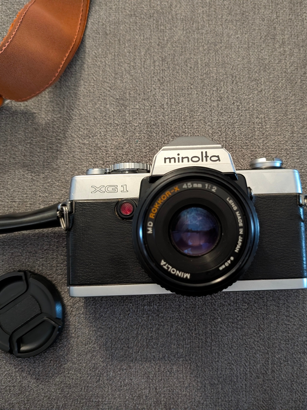 Vintage Minolta XG1 35mm Film Camera with Black and Silver Body